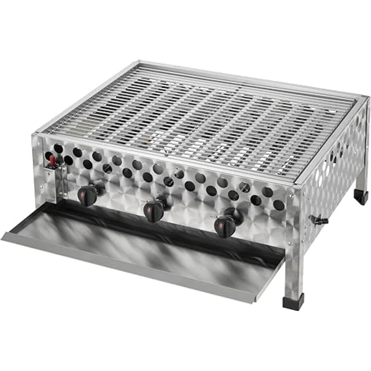 tepro Gasgrill Wurstbräter, 3 Edelstahl-Brenner je circa 4 kW, Grillfläche 56,5 x 46,5 cm, Edelstahl-Gehäuse, mobil - tepro Gasgrill Wurstbräter mit Grillrost, 3 Edelstahl-Brenner je circa 4 kW, Grillfläche circa 56,5 x 46,5 cm, Maße circa 66 x 56 x 28,2 cm – Bild 4