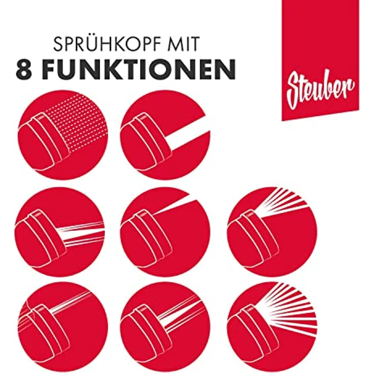 Steuber Flexibler Gartenschlauch Platinum GREEN mit 8 Sprühkopf-Funktionen, 33m, Süd Siegel, m. Adapter & Verbindungsstück, beliebig erweiterbar – Bild 4