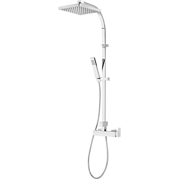 Schulte Duschsystem mit Einhebelmischer, Kopfbrause eckig, verchromter Korpus aus Messing, Duschmaster Rain II mit Regendusche