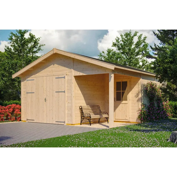 GartenHaus GmbH Blockbohlengarage SKAN HOLZ Varberg 2 500 x 525 cm natur, nordisches Fichtenholz, 45 mm Wandstärke, 19 mm Profilschalung