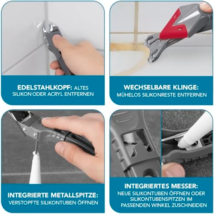 FUGENTORPEDO® Silikonentferner 5in1 zur Entfernung alter und Verarbeitung neuer Silikon- und Acrylfugen | Entfernen und Glätten mit nur einem Tool für 28 verschiedene Fugen – Bild 3