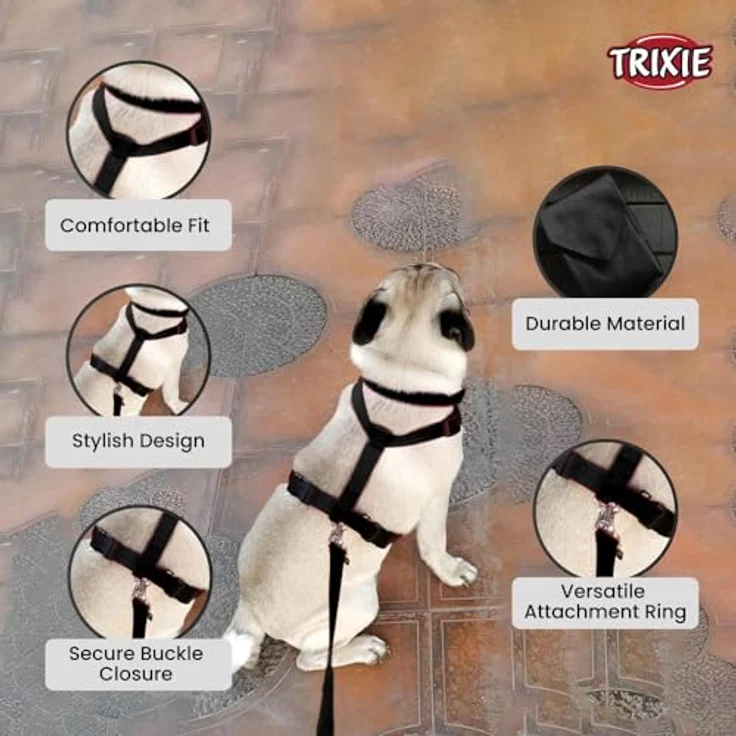 Trixie Classic H-Geschirr schwarz S-M: 40-65 cm/15 mm – Bild 4