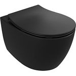 Aqua Bagno | Spülrandloses Hänge-WC, Keramik Toilette in schwarz matt, Wand-WC, Tiefspüler WC, randlos | 51 cm lang