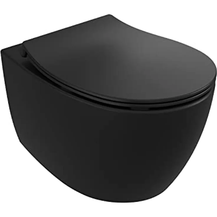 Aqua Bagno | Spülrandloses Hänge-WC, Keramik Toilette in schwarz matt, Wand-WC, Tiefspüler WC, randlos | 51 cm lang