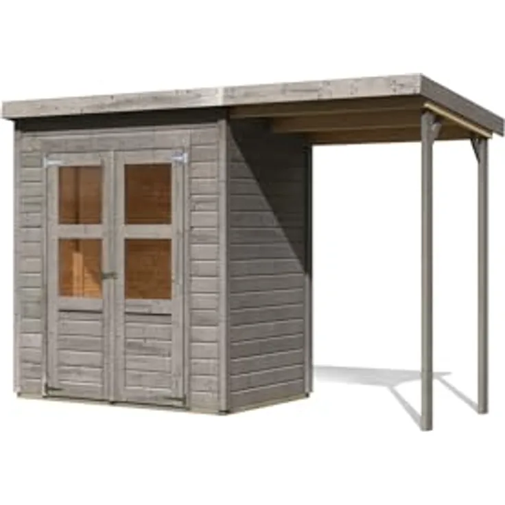 Chillroi Gartenhaus 182x122 cm, mit Anbaudach und robuster Konstruktion aus 14 mm nordischer Fichte, wetterfest und sicher