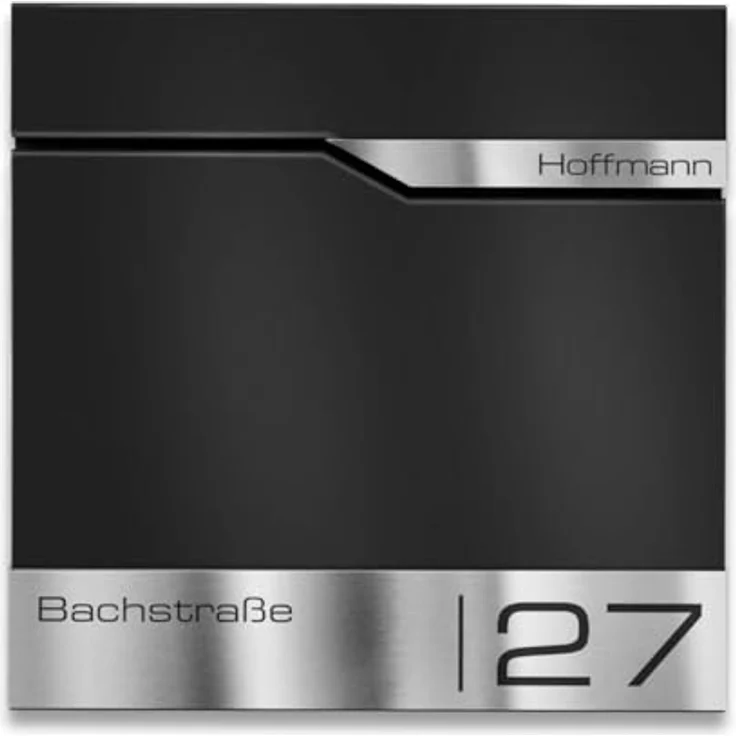 Metzler® Schwarz Briefkasten mit Zeitungsfach, personalisierte Lasergravur, rostfreier Wandbriefkasten mit Edelstahl-Namensschild, inklusive 10 Jahren Ersatzteilen – Bild 1