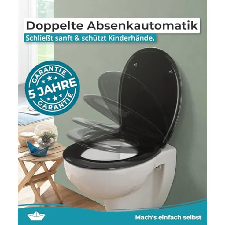Calmwaters WC Sitz Premium Schwarz, Duroplast mit Absenkautomatik, antibakteriell, bis 250 kg belastbar, abnehmbar, 26LP6149 – Bild 3