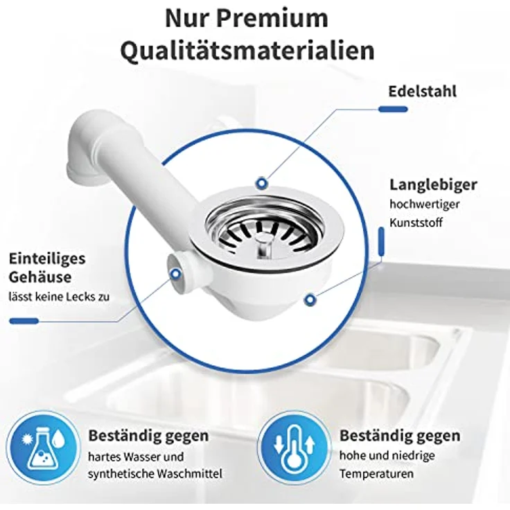 AquaDE Siebkorbventil AQUADE Ø 114 mm mit Raumschaffer 1 Zoll Anschluss für Überlauf, Edelstahl & weißer Kunststoff – Bild 6
