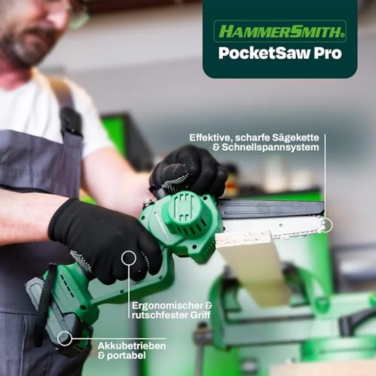 Hammersmith PocketSaw Pro, Akku-Mini-Kettensäge mit 20V Lithium-Ionen-Akku, kompakt und kabellos, präzise Schnitte bis 15 cm – Bild 2
