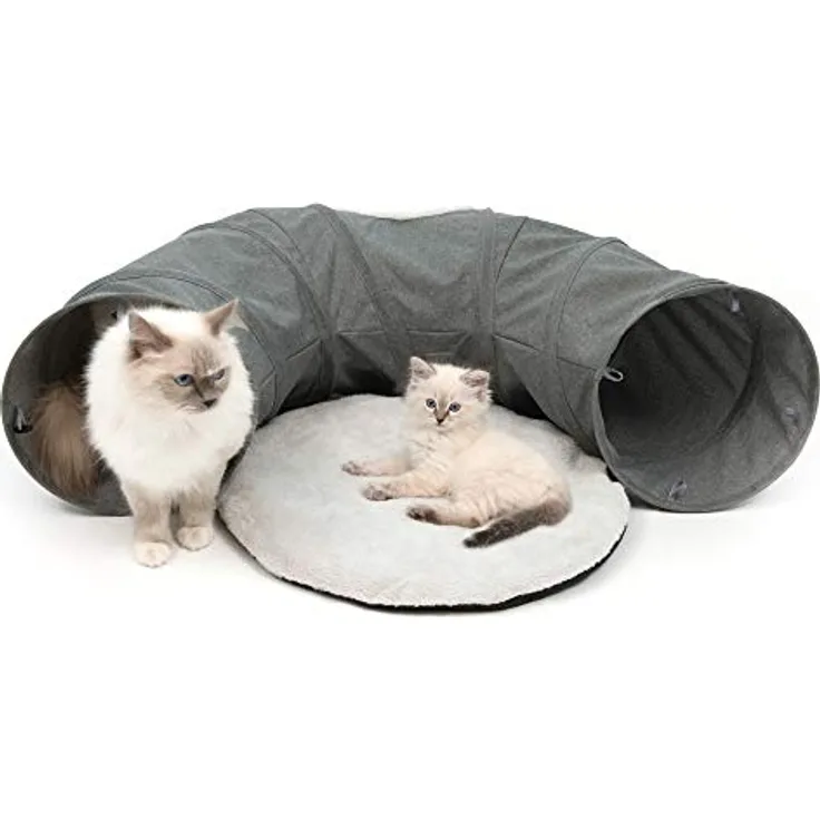 Catit 41996 Vesper Tunnel, für Katzen, mit Schlafkissen, grau ,