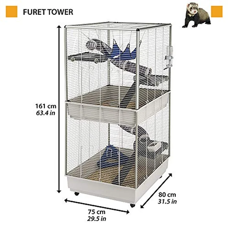 Ferplast Frettchenkäfig Rattenkäfig auf mehreren Ebenen mit Zubehör, Nagerkäfig verstärkte Kanten, schwarz lackiertes Metall und Kunststoff, 7, 75 x 80 x H 161 cm – Bild 2