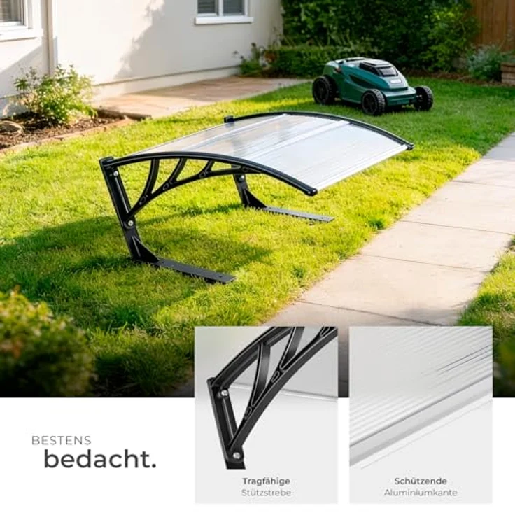 tectake Mähroboter-Garage Domus, wetterfester Unterstand für Rasenmäher-Roboter, 81 x 100 x 48 cm, inkl. 4 Erdnägel, UV-beständiges Polycarbonat-Dach – Bild 4