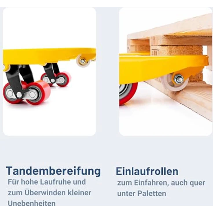 Pallit Handhubwagen COLOR, Palettenwagen mit 2500kg Tragkraft, 1150mm Gabellänge, gelb, Robuster Industrie-Stahlrahmen mit PU-Rollen – Bild 3