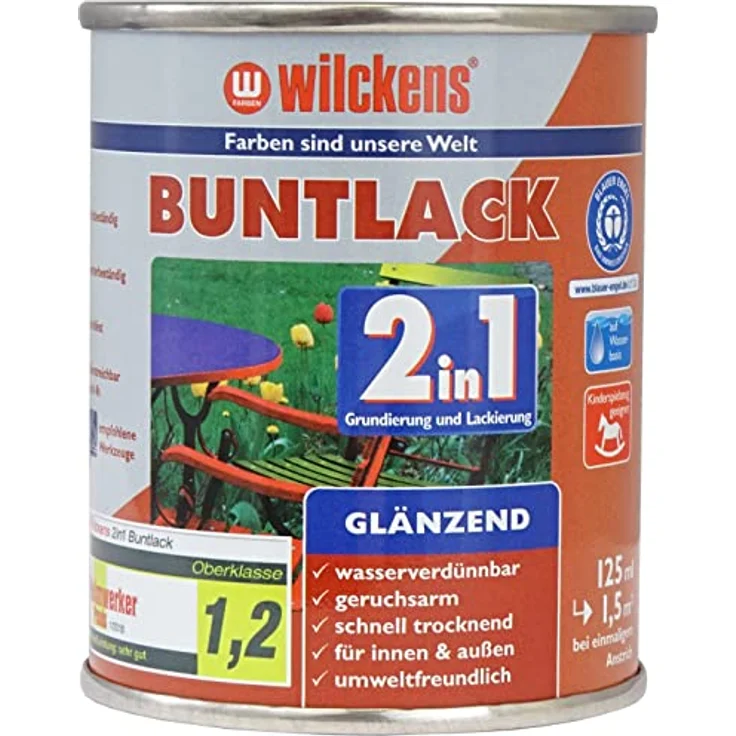 Wilckens Farben Acryl-Buntlack 2in1 glänzend, Grund- und Deckanstrich in einem Arbeitsschritt, 125ml, wasserverdünnbar, schnelltrocknend, innen und außen geeignet – Bild 1