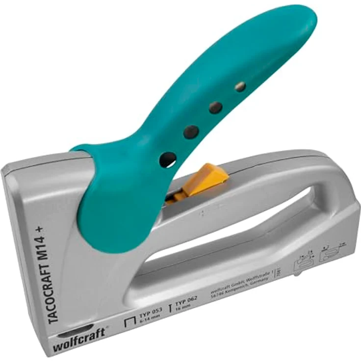 wolfcraft Handtacker tacocraft M 14+, Aluminium-Druckguss-Gehäuse, Schlagkraftregulierung, ergonomischer Griff, für Klammern 6-14 mm und Nägel 16 mm – Bild 1
