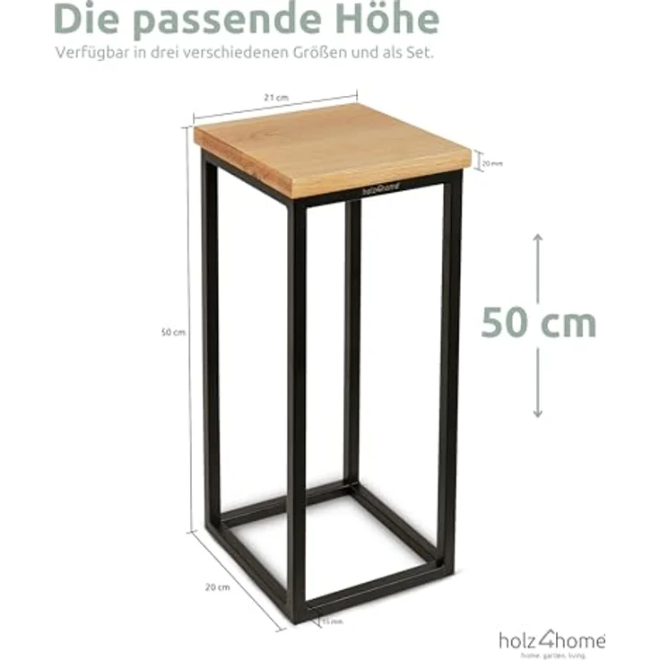 holz4home® Blumenständer Dekoständer aus Eichenholz Massiv Natur Geölt I Dekosäule Stahlrahmen, Loft- und Industriestil, Stahlrahmen, naturgeölt – Bild 7