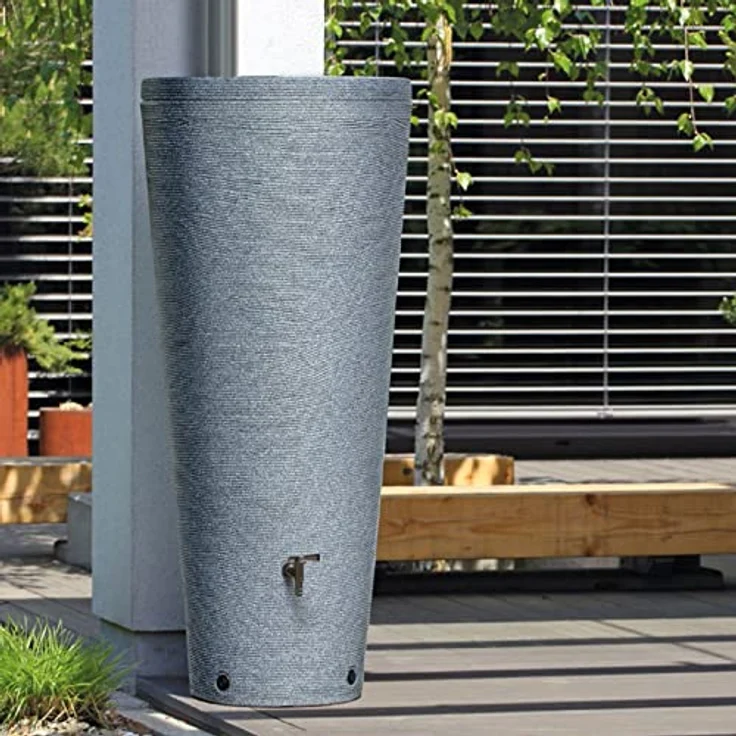 Prosperplast Regentonne Varese 320 Liter Granitgrau mit kindersicherem Deckel und Messinggewinden – Bild 3