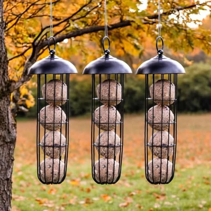 CULT at home Meisenknödelhalter Vogelfutterspender XL, 3er Set aus Metall, schwarz, für bis zu 4 Meisenknödel, Höhe 29 cm, abnehmbares Dach