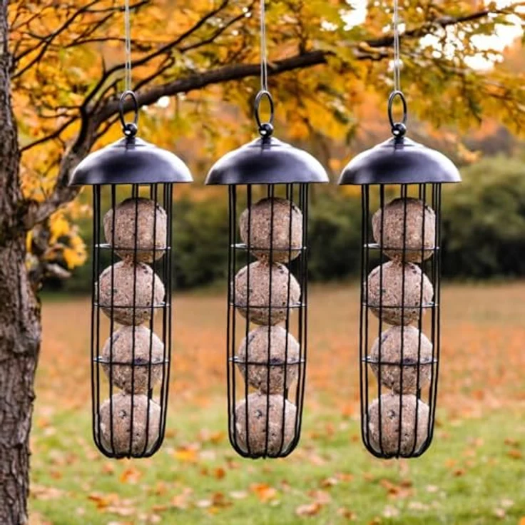 CULT at home Meisenknödelhalter Vogelfutterspender XL, 3er Set aus Metall, schwarz, für bis zu 4 Meisenknödel, Höhe 29 cm, abnehmbares Dach – Bild 1