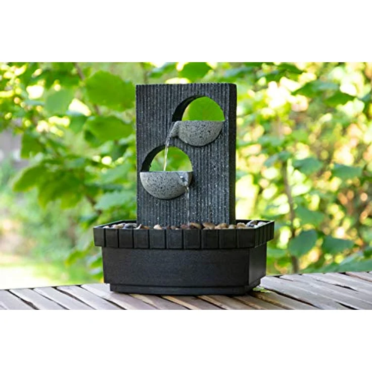 dobar® 96411e Design Zimmerbunnen | Tischbrunnen in Steinoptik | Kleiner Springbrunnen | Dekoratives Wasserspiel für Wohnzimmer/Büro/Indoor | Wasserfall Zierbrunnen | 20,5 x 16,5 x 28 cm | Grau – Bild 4