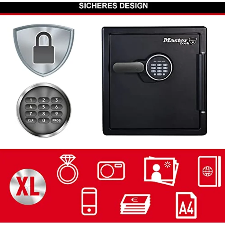 MASTER LOCK Tresor [Feuer- und Wasserfest] [33,6 L] [elektronische Kombination] LFW123FTC Für Ausweise, A4-Dokumente, Laptop, Schmuck – Bild 5