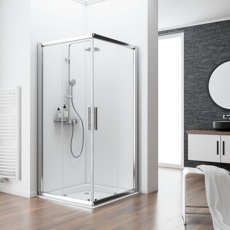 Schulte Eckeinstieg II 'Kristall/Trend' inkl. Duschwanne flach 80 x 80 x 185 cm, Badewannen & Duschen mit Sicherheitsglas für hohen Spritzschutz, moderne Optik