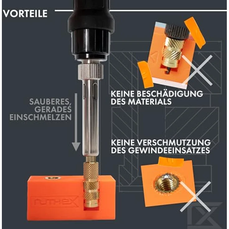ruthex 7x Lötspitzen/Einschmelzhilfe Set, Lötkolbenspitzen für M2 bis M8 Gewindeeinsätze mit Adapter 900M/T18, schnelles Wechseln, präzise Geometrie, kompatibel mit vielen Lötkolben – Bild 3