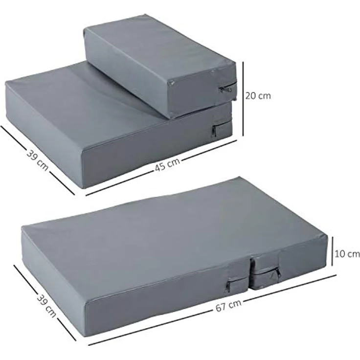 PawHut Tiertreppe Tierunterlage Klappbar Hundetreppe Treppe Unterlage für Katze und Hunde Grau L42 x B39 x H20 cm – Bild 3