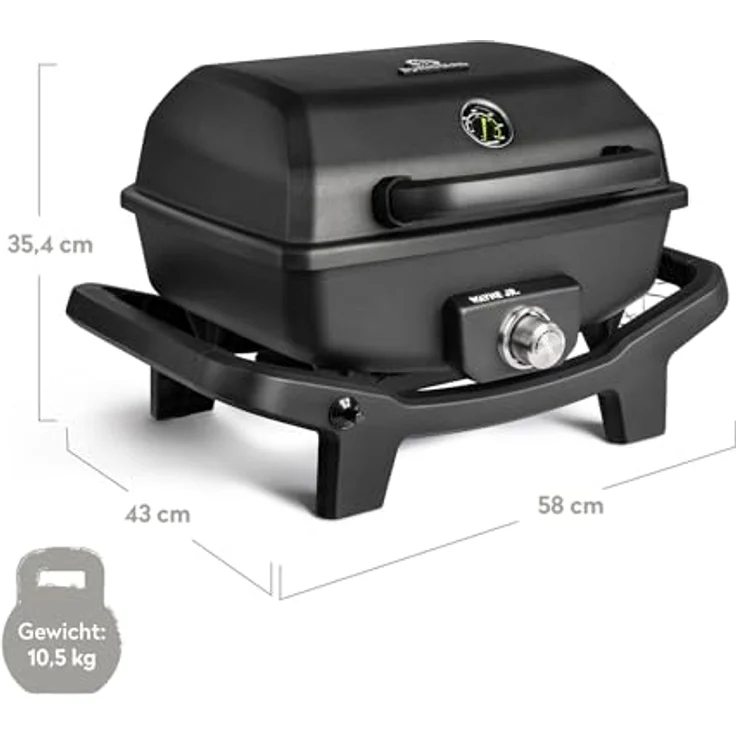 BURNHARD 1-Brenner Gasgrill Wayne JR. 3,6 kW – Tragbarer Balkongrill in Grau - Mit Aludruckguss Brennkammer und Gusseisen Grillrost – Bild 2