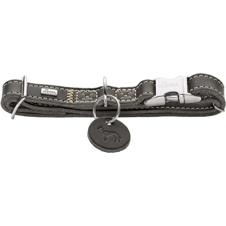HUNTER Hundehalsung Aalborg ALU-Strong, XL, steingrau, weiches Leder, Aluminium-Klickverschluss, stufenlos verstellbar, robust, Made in Germany – Bild 1