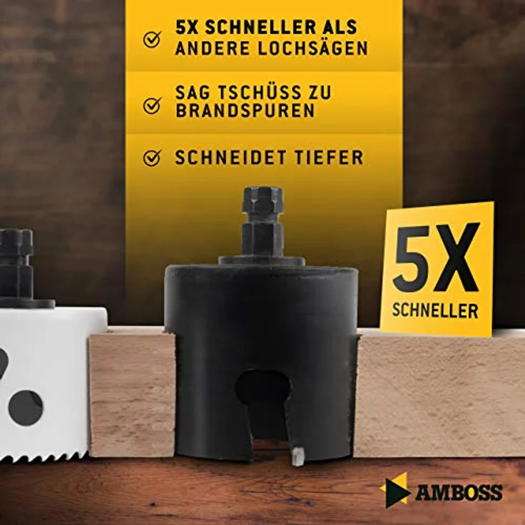 44 mm HM Lochsäge für Holz, Fliesen, Faserzement, Gips, Porenbeton, Kunststoffe - Lochbohrer/Lochkreissäge/Lochfräser - Schnitttiefe 58mm - M16 Gewinde - ohne Aufnahme – Bild 4