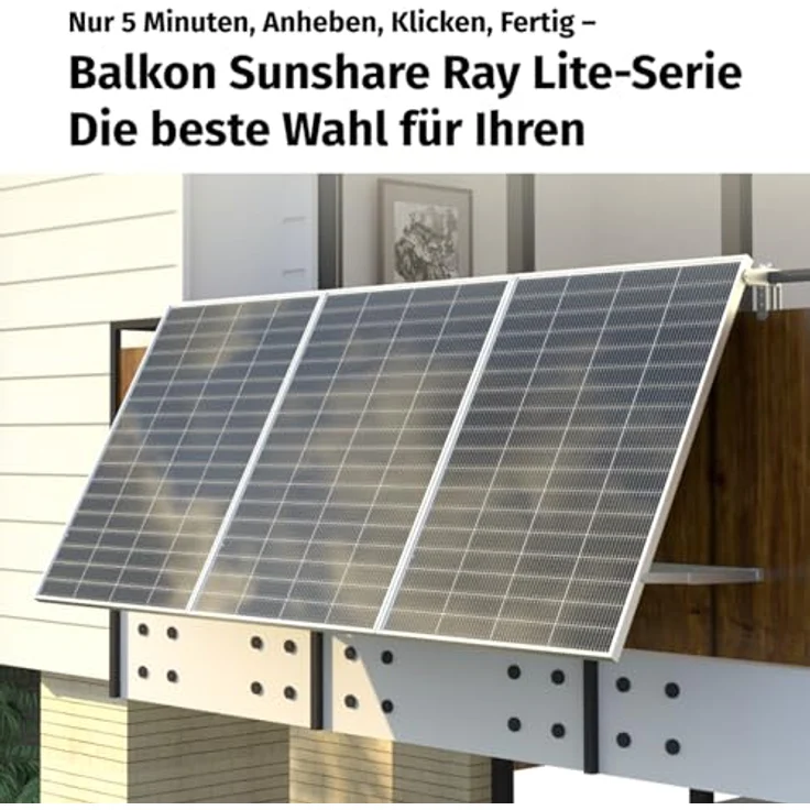 SUNSHARE Ray Lite 1000W Balkonkraftwerk, vormontiertes Komplettset mit 800W Mikro-Wechselrichter und 5x200W Solarmodulen, Plug & Play, flexibel für verschiedene Balkone – Bild 2