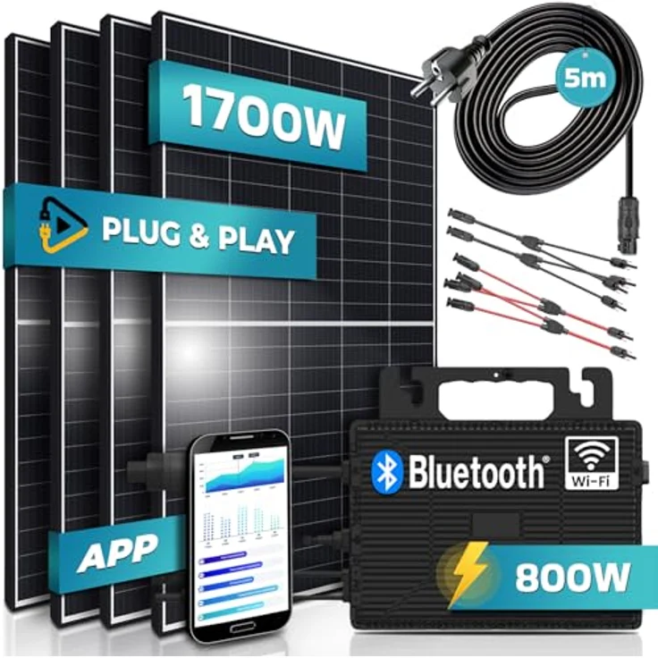 SUNNIVA® Balkonkraftwerk 1700/800W Solaranlage mit 800W Astro Energy Wechselrichter, WIFI Bluetooth, 4 x 425W Solarmodule, PV – Bild 2