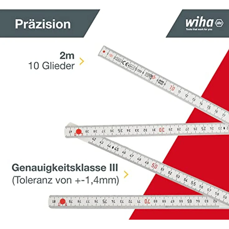 Wiha Gliedermaßstab Longlife Plus 2 m metrisch, 10 Glieder (27059) weiß – Bild 2
