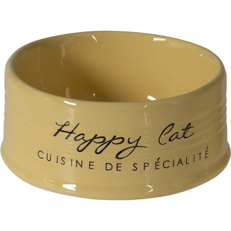 DUVO+ Futternapf Stone Happy Cat, Keramiknapf mit 300 ml Fassungsvermögen, gelb