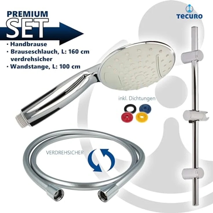tecuro Brausegarnitur Brauseset ew-120R - mit 2 Funktionen, Brauseschlauch 160 cm, verchromt – Bild 4