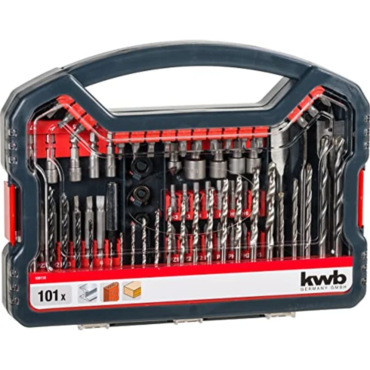 kwb Power-Box 101-tlg. Bohrer- und Bit-Set, bestehend aus Bits, Stecknüssen, Stein-Bohrer, Holz-Bohrer, Metall-Bohrer & Fräs-Bohrer in robuster Box mit Tragegriff – Bild 3