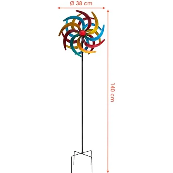 Spetebo Metall Windrad bunt - Ø 38 cm/Höhe 140 cm - Deko Windspiel Windmühle Gartenstecker – Bild 3