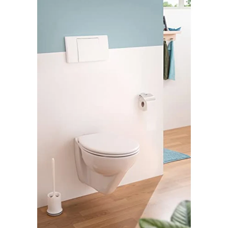 Calmwaters® Erhöhtes Wand-WC spülrandlos Modern Plus mit Toilettendeckel, 6 cm Erhöhung, inklusive abnehmbarem WC-Sitz mit Absenkautomatik und Schnellbefestigung, Tiefspüler, Weiß, 08AB5815 – Bild 2