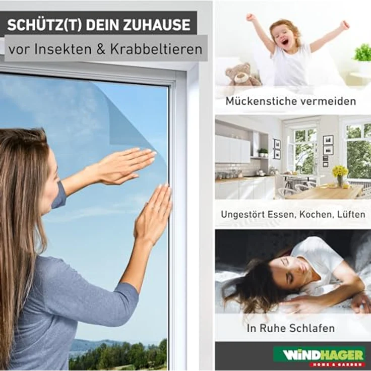 Windhager, Fliegengitter für Fenster, Standard, 130x150cm (ANTHRAZIT) – Bild 2
