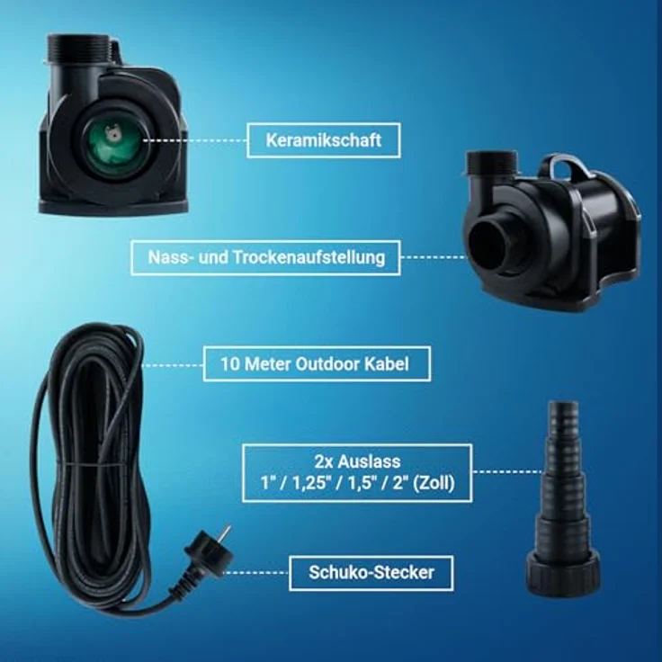 Jebao Teichpumpe zur Trockenaufstellung | 9800l/h | ECO nur 85W | Externe Pumpe | Gartenpumpe | Filterpumpe, schwarz – Bild 6