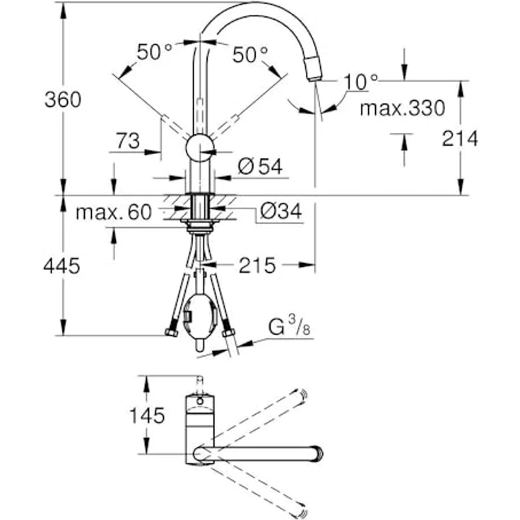 Grohe Küchenarmatur Minta, 1/2" C-Auslauf, herausziehbar, 360° schwenkbar, Hochdruck – Bild 3