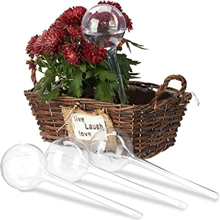 relaxdays Tropfer Bewässerungskugeln 4er Set, Transparent, bis zu 2 Wochen Bewässerung, 250 ml Fassungsvermögen, 27 cm Länge – Bild 1