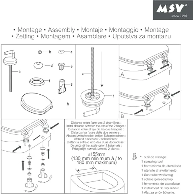 MSV WC-Sitz Cleo, MDF 45 cm x 37 cm, violett, mit rostfreien Scharnieren und feuchtigkeitsresistenter Oberfläche – Bild 5