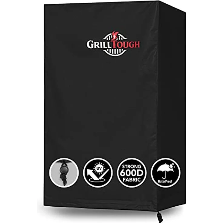 GrillTough Strapazierfähige Abdeckung für Smoker und Grillplatte, 76,2 cm, wasserdicht, wetterfest, UV-beständig mit verstellbaren Gurten, Schwarz – Bild 1