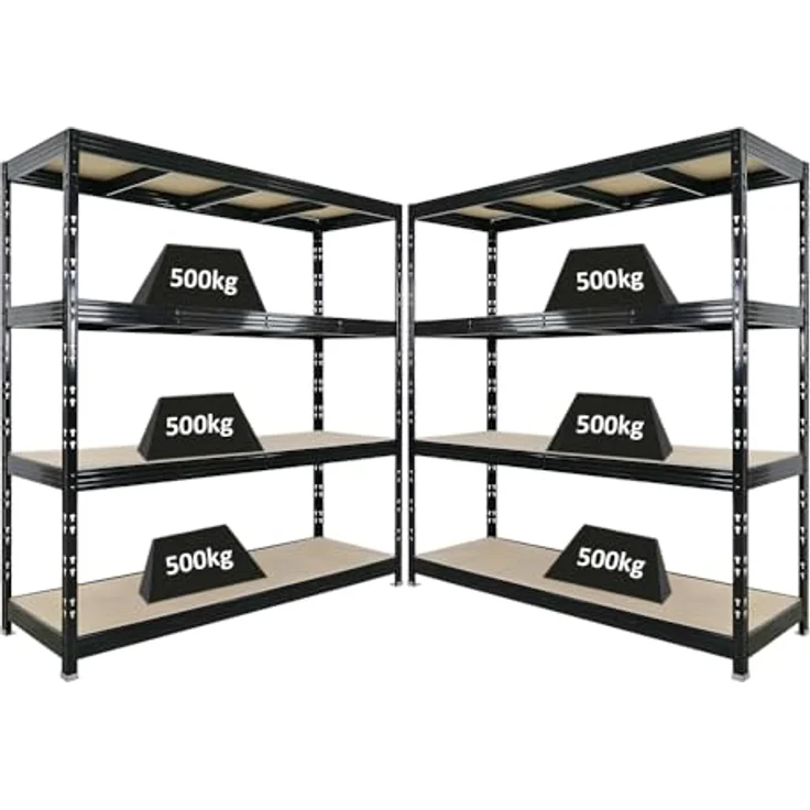 Proregal Schwerlastregal Mega Deal Profi RHINO, 200 cm hoch, 200 cm breit, Traglast 500 kg pro Boden, 4 Böden, Schwarz – Bild 1