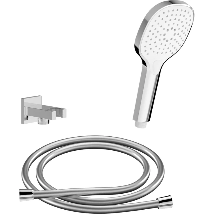 Chris Bergen, Duschbrause, Brauseset (3 Strahlarten) - Eckige Handbrause aus ABS, Messing Wandanschlussbogen, Made in Germany, Chrom