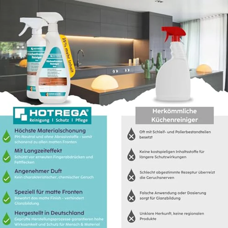 HOTREGA® Küchenfronten-Reiniger, materialschonender Intensivreiniger für matte Oberflächen, säure- und laugenfrei, 750 ml – Bild 5
