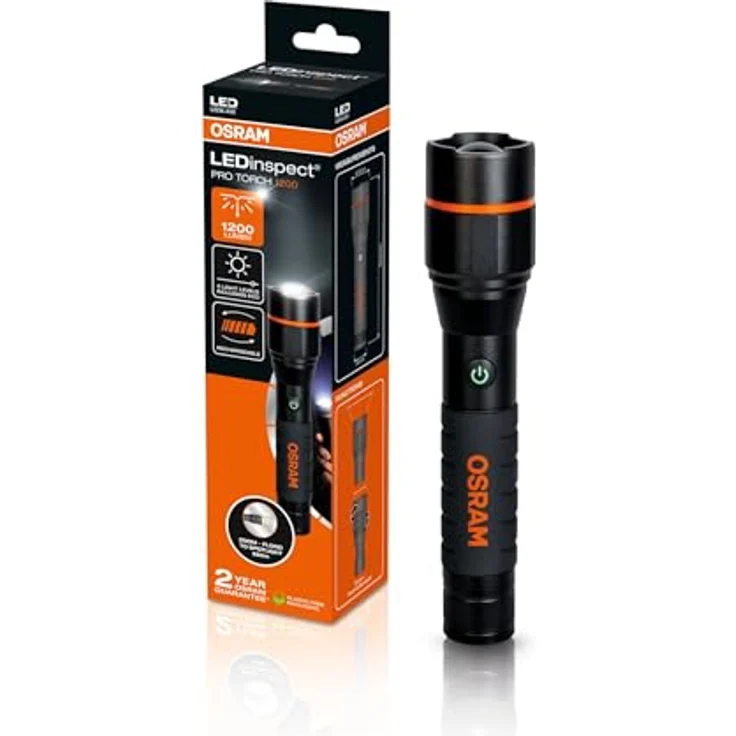 Osram LEDinspect pro torch 1200, Wiederaufladbare Arbeitsleuchte mit 1200 lm Leuchtkraft, IP44-Schutz und Hochleistungs-LED – Bild 1