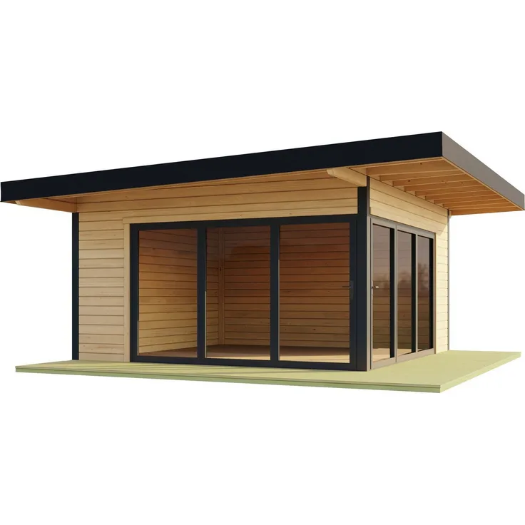 LASITA MAJA Gartenhaus DOMEO 9 NATUR/ANTHRAZIT, BxT: 590x590 cm, (Set), mit Überdachung, energieeffiziente Doppelverglasung, Kobaltgrauer Rahmen
